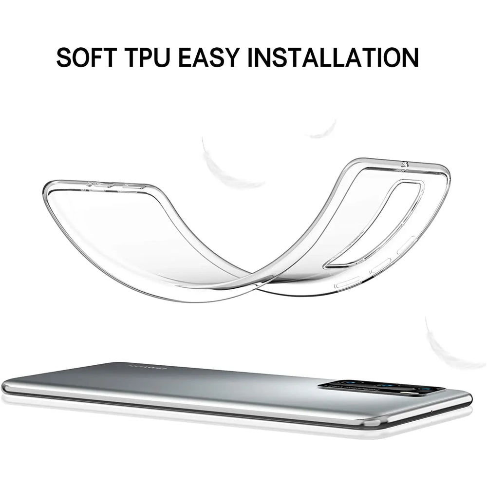 Klares TPU-Case, gebogen, über Huawei P40, Draufsicht.