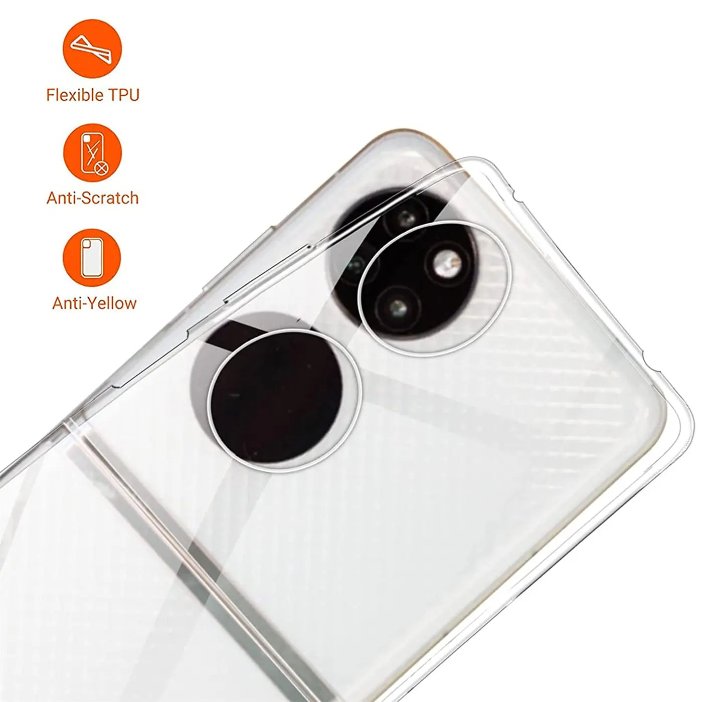 Klarer TPU-Schutz für Huawei P50 Pocket, Rückansicht, Nahaufnahme.