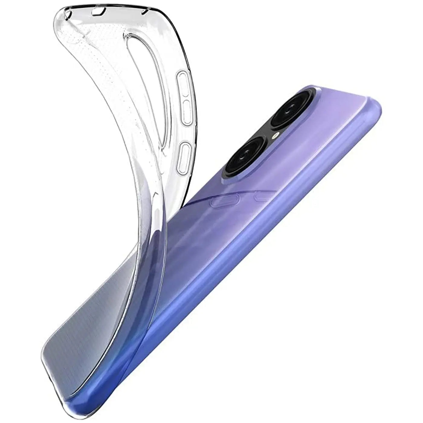 Klares, flexibles Handyhülle aus Silikon, zeigt Huawei P50 Pro von schräg oben.
