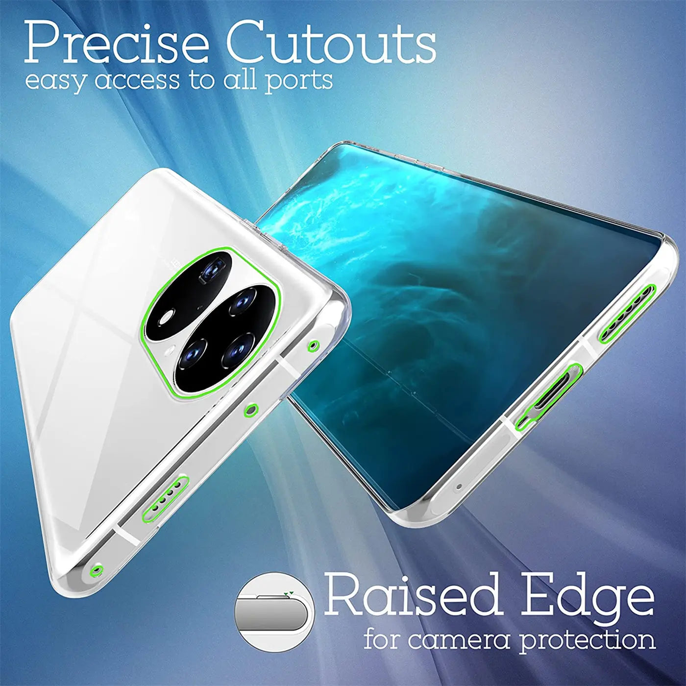 Klares Huawei P50 Pro Case, von oben links, transparent, Silikon.