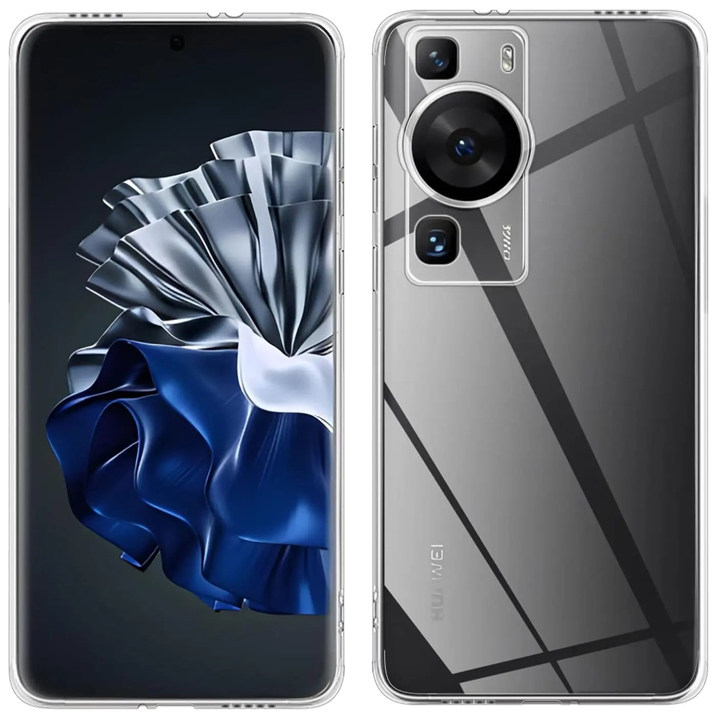 Klarhülle aus Kunststoff, Vorder- und Rückansicht, Huawei P60 Pro.