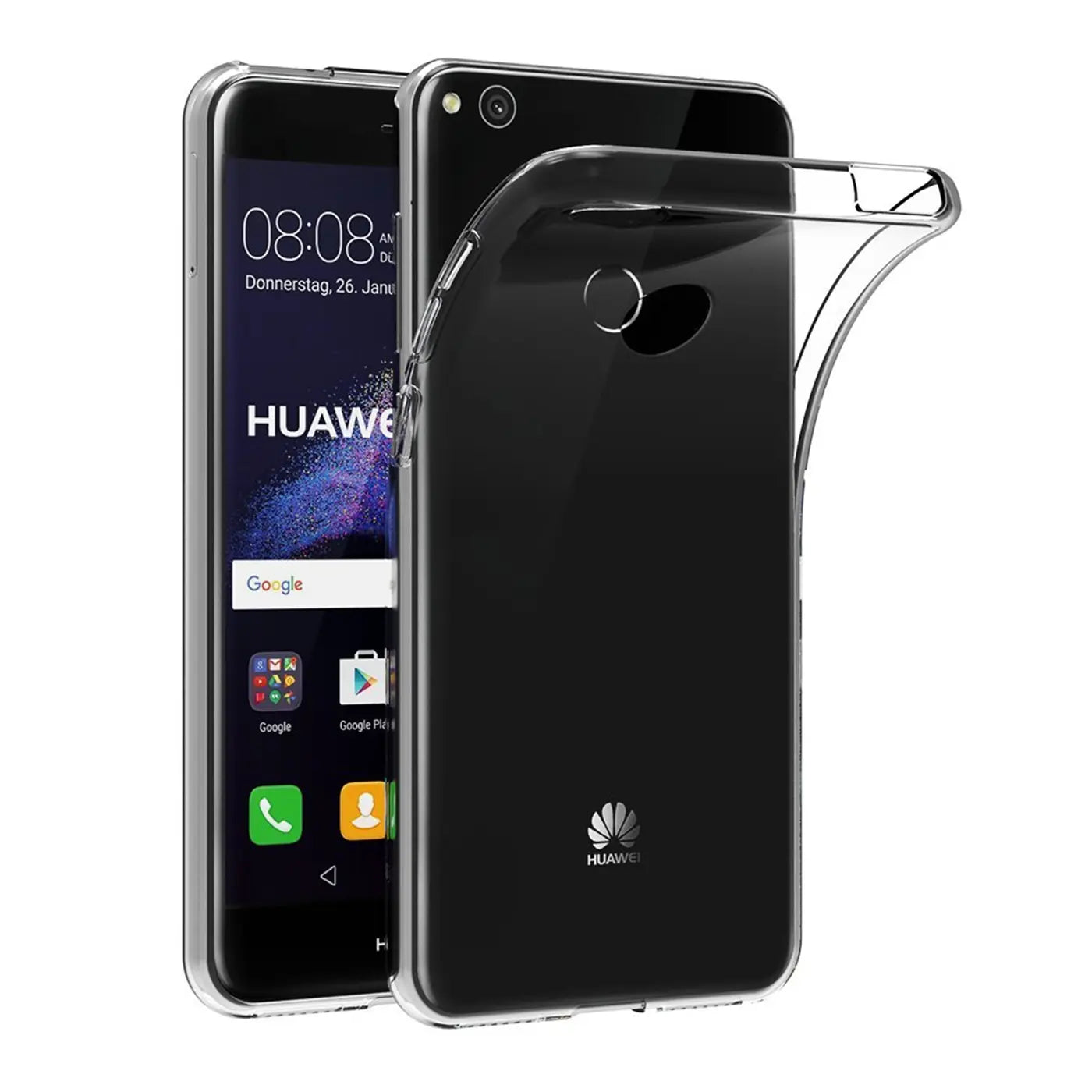 Klar, transparentes TPU-Case auf Huawei P8 Lite 2017, Rückansicht.