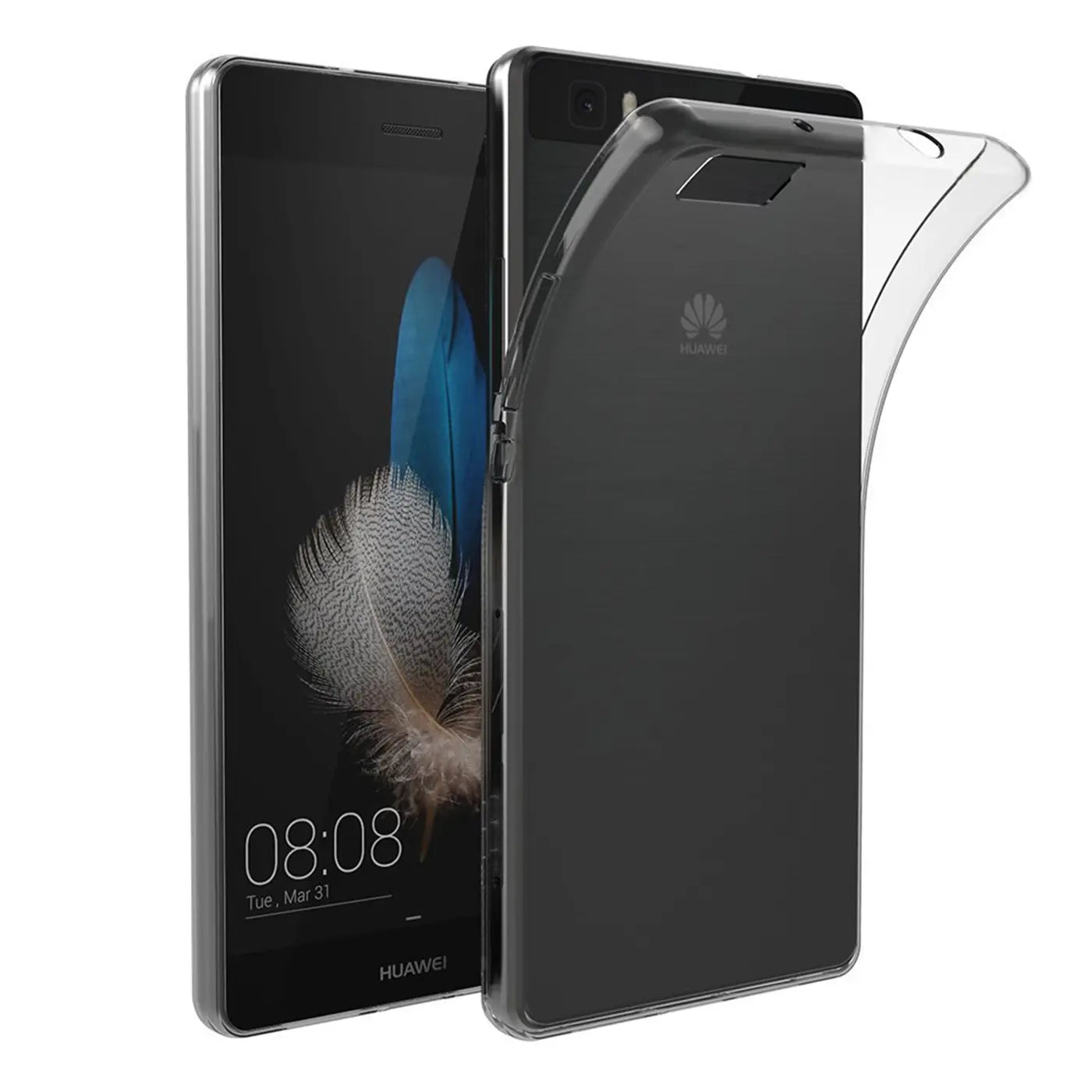 Klares, flexibles Handy-Case auf Huawei P8 Lite, von schräg vorne
