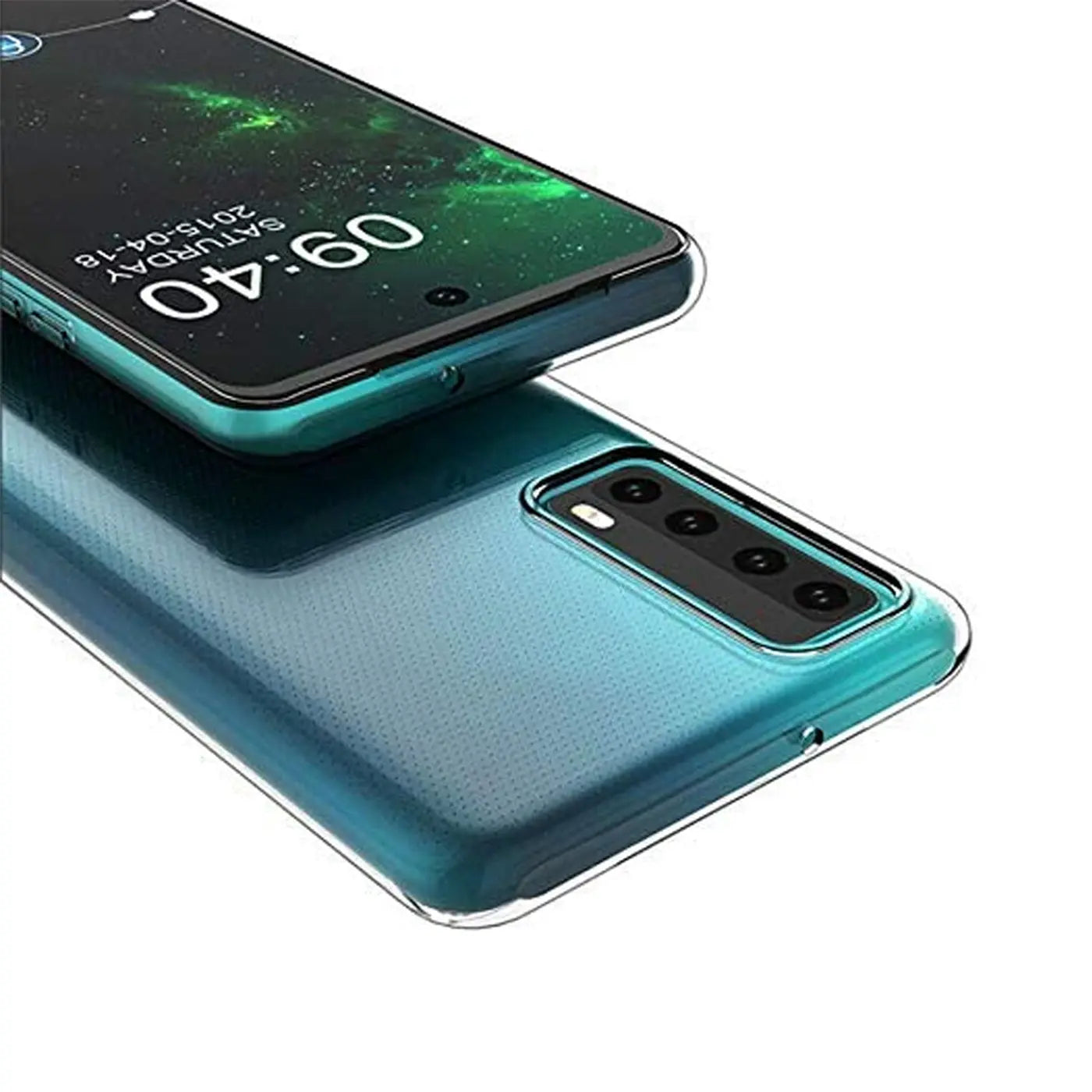 Klar, durchsichtiges TPU-Case auf Huawei P Smart 2021, Rückseite und Display von oben