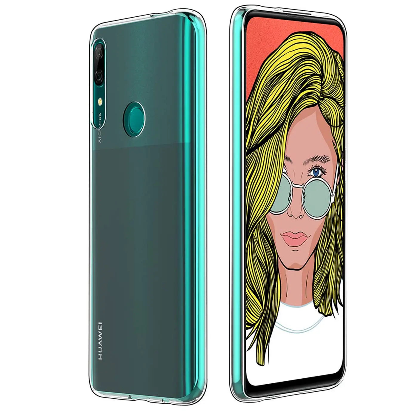 Zwei Huawei P Smart Z / Honor 9X in klarem, grünem TPU-Material, von vorne und von hinten gezeigt.