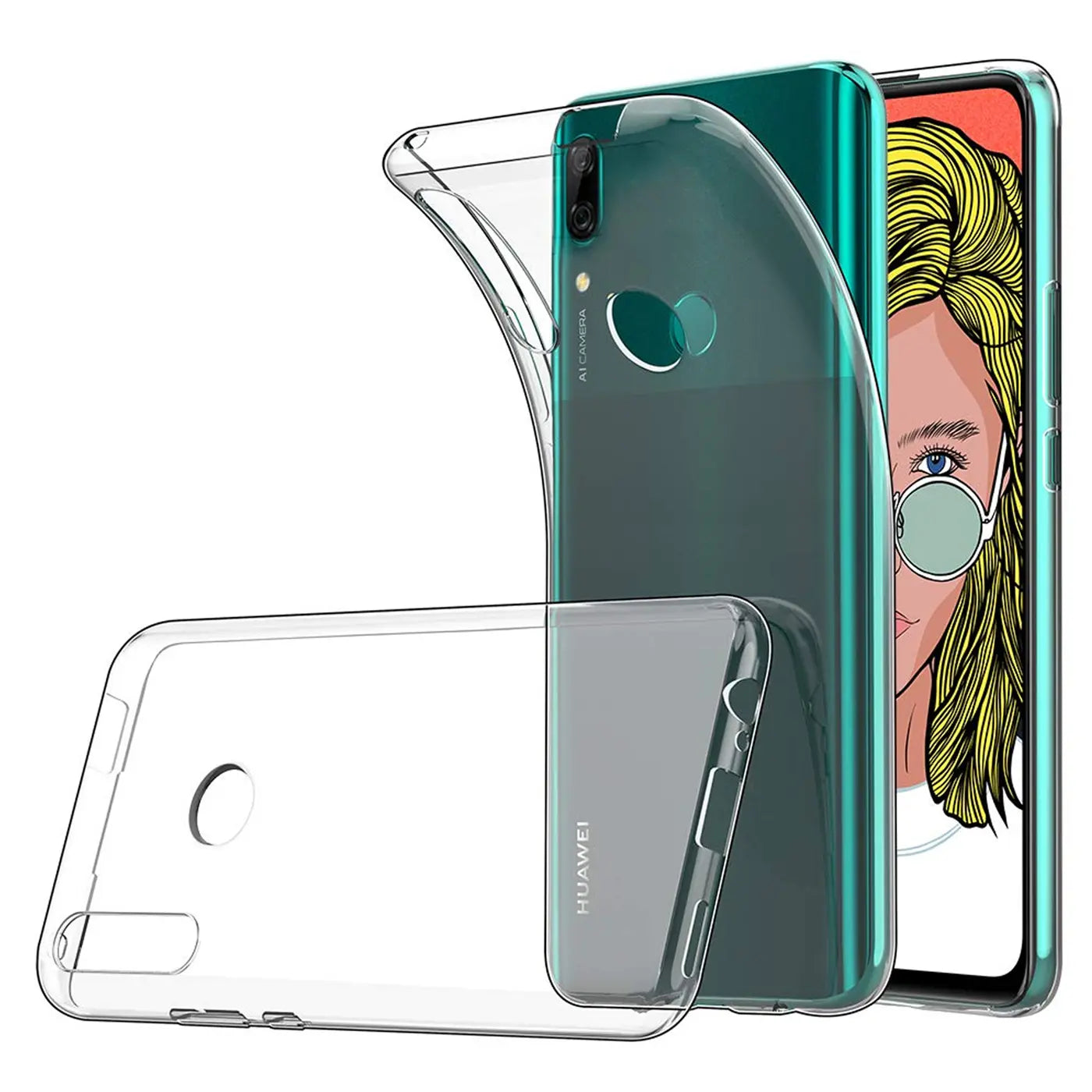 Klarer Silikon-Case, Vorder- und Rückansicht, Huawei P Smart Z / Honor 9X.