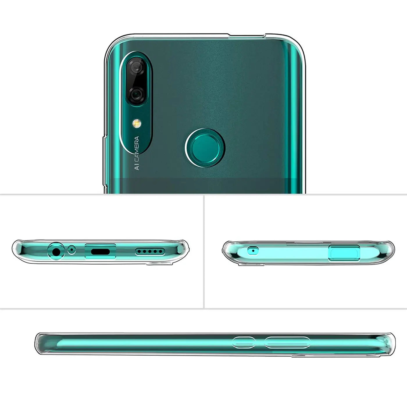 Klar, transparentes Slim Case auf Huawei P Smart Z / Honor 9X. Rückseite, Unterseite, Oberseite, Seite.