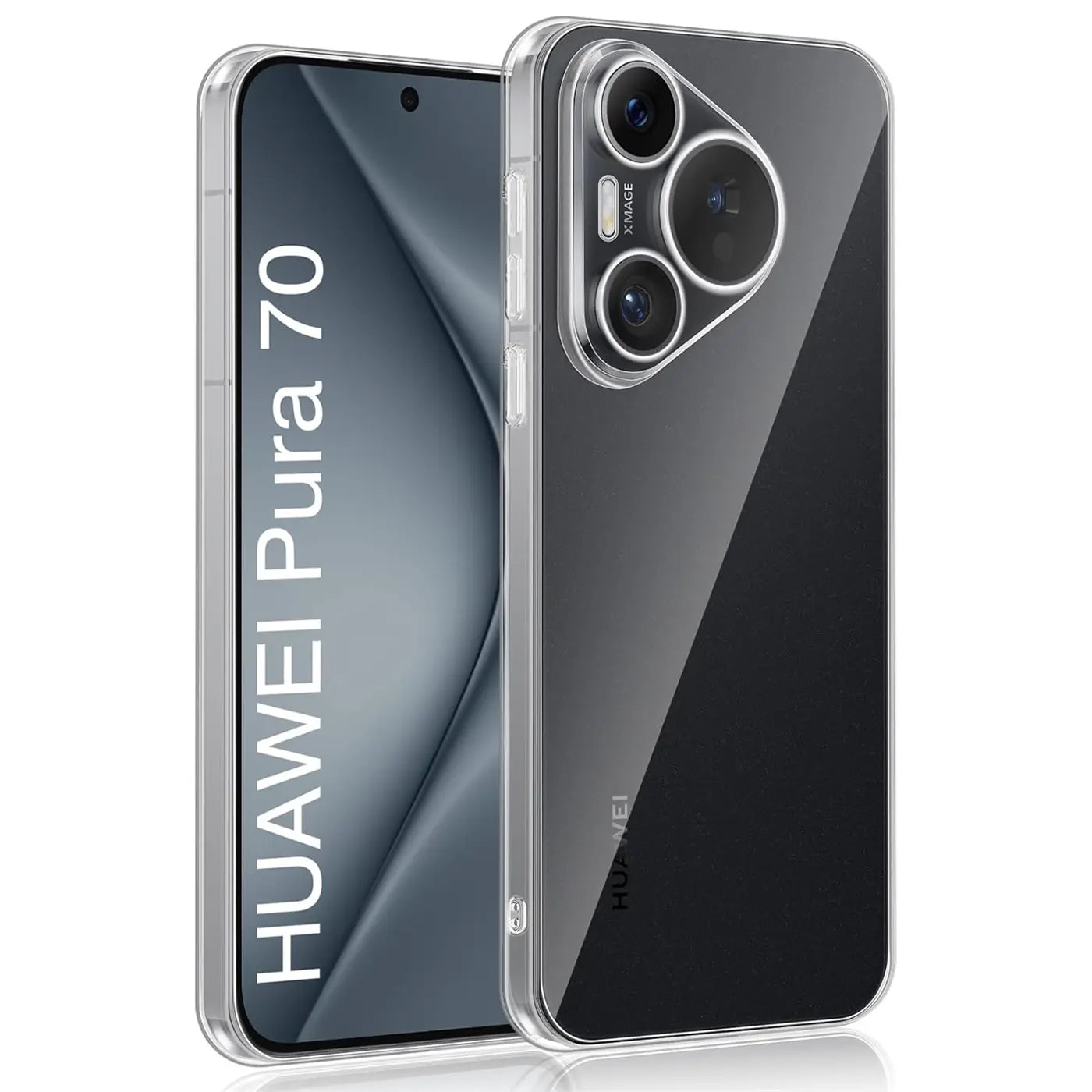 Klarhülle aus TPU für Huawei Pura 70, Rückansicht mit Kamera, von schräg oben