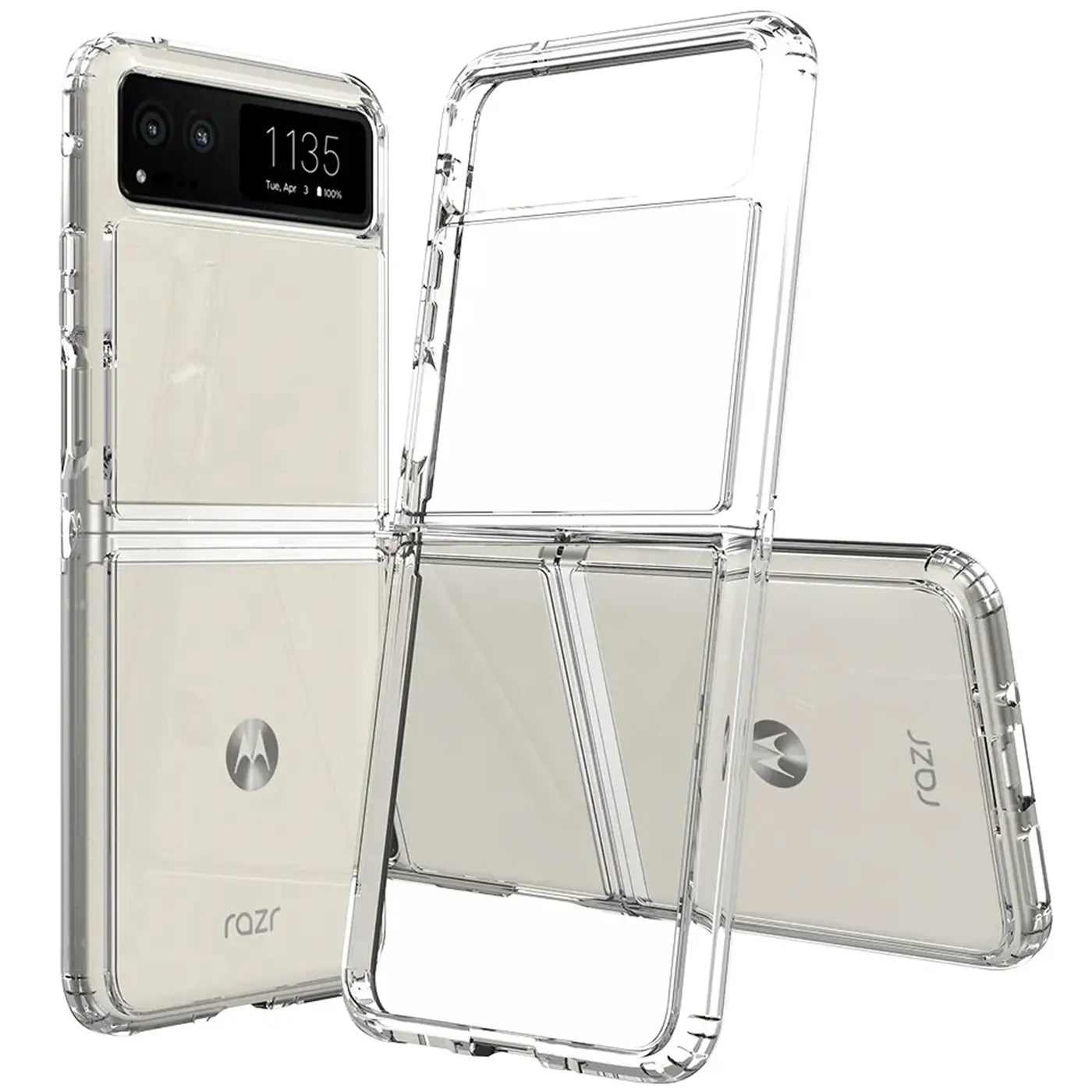 Klarer Schutzcase für Motorola Razr 40, offen, von vorne/leicht schräg.