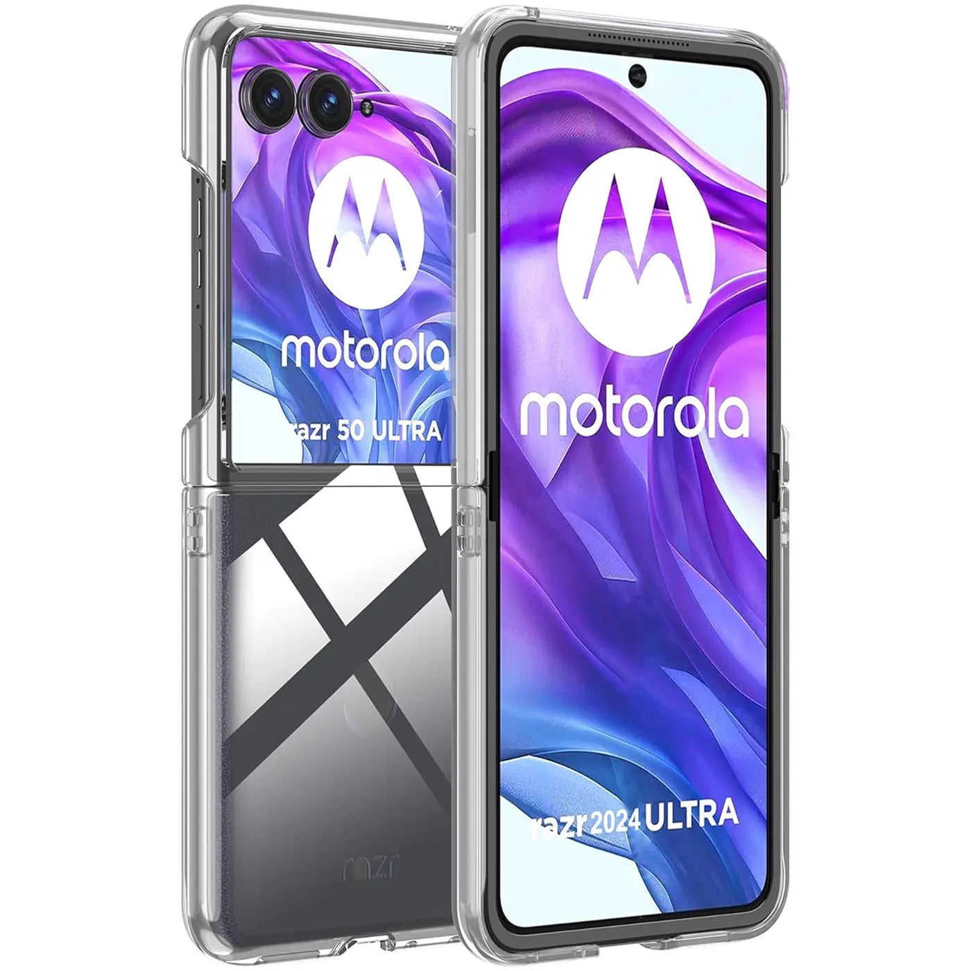 Klar, durchsichtiges Case für Motorola Razr 50 Ultra, von vorne/leicht schräg