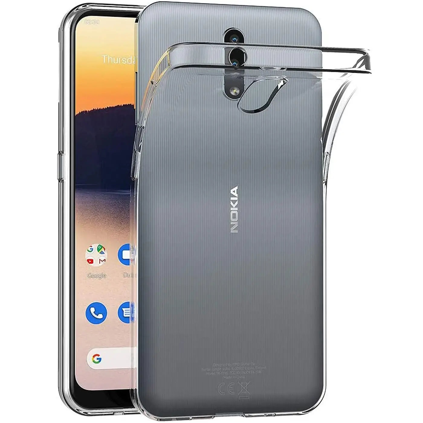 Klares, flexibles Handyhülle aus Silikon, seitliche Ansicht, auf einem Nokia 2.3.