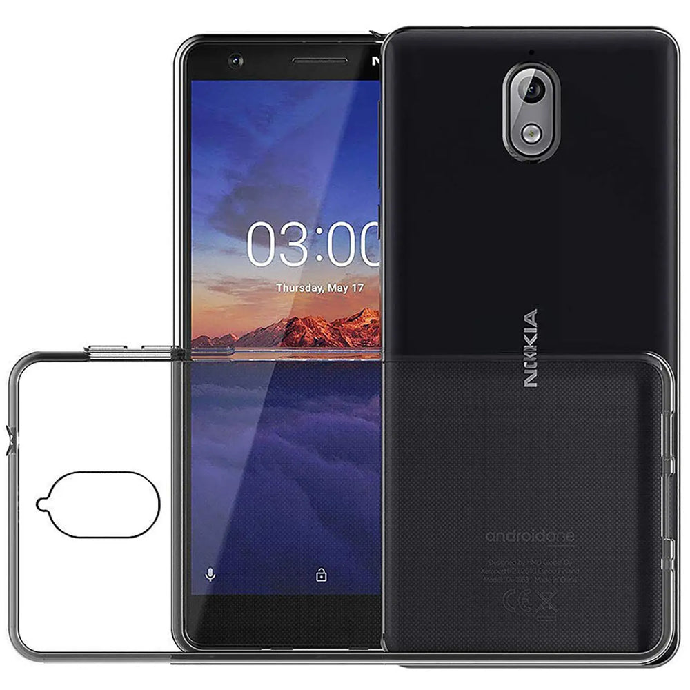 Klares Handyhülle aus Kunststoff, Vorder- und Rückansicht, Nokia 3.1 Smartphone.
