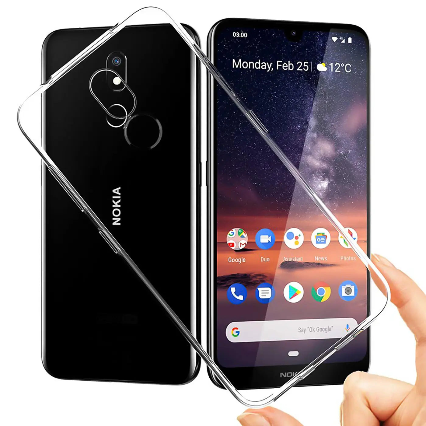 Klares, flexibles Handyhülle aus Silikon, Vorder- und Rückansicht eines Nokia 3.2.