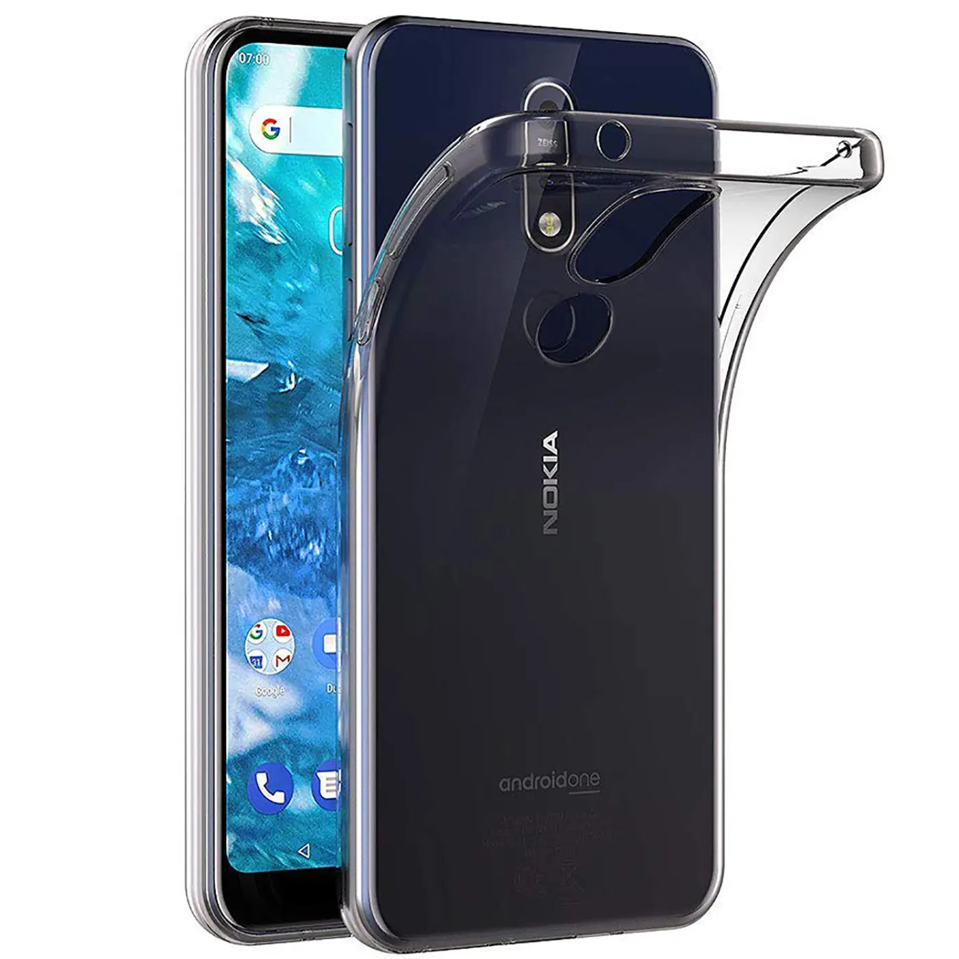 Klar, transparentes Slim Case auf einem dunklen Nokia 4.2 Smartphone, Seitenansicht.