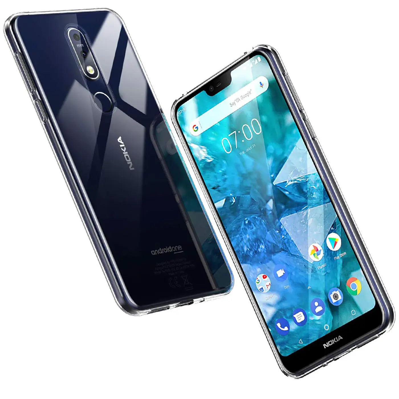 Zwei Nokia 4.2 Smartphones in transparenten Hüllen, von vorne und hinten gezeigt.