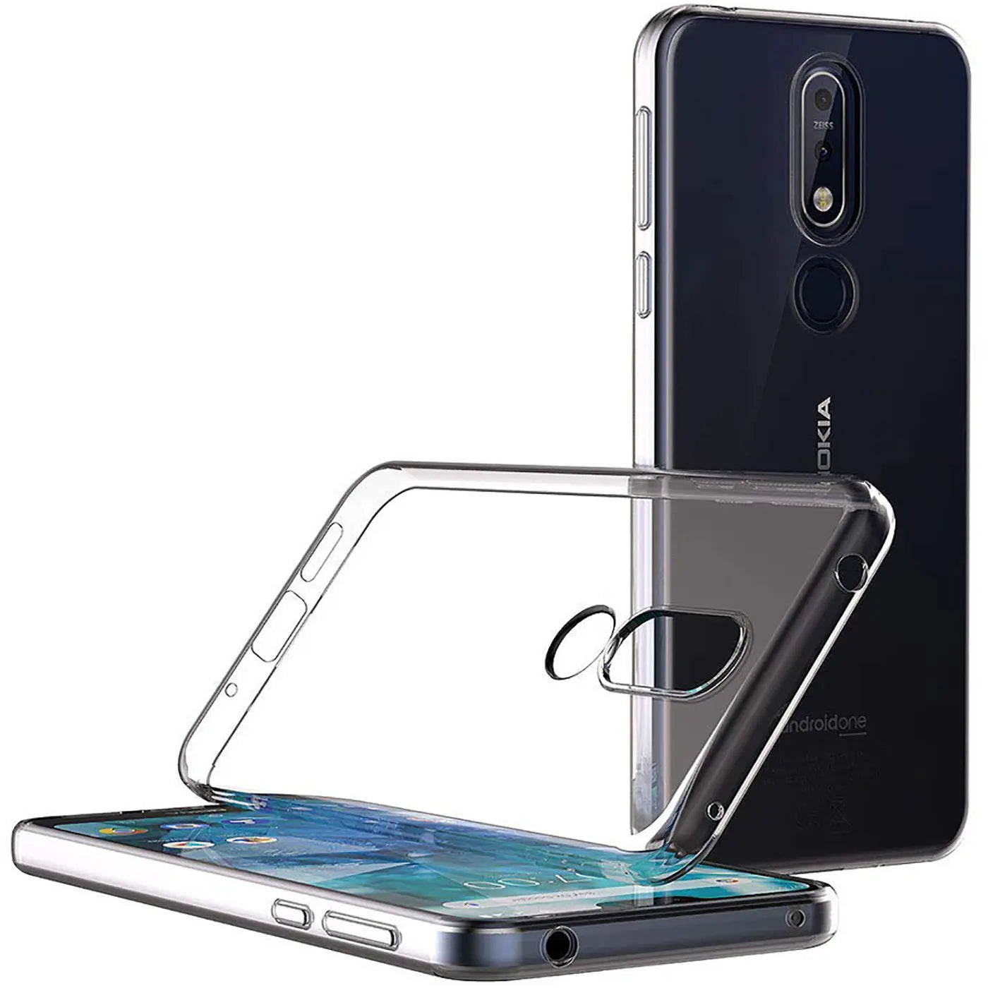Klar, transparentes Slim Case aus Silikon, seitliche Ansicht, mit Nokia 4.2 Smartphone.