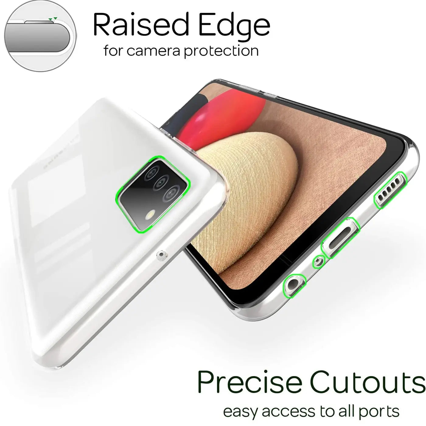 Klares, schlankes Handycase aus Kunststoff, das ein Samsung Galaxy A03s zeigt.