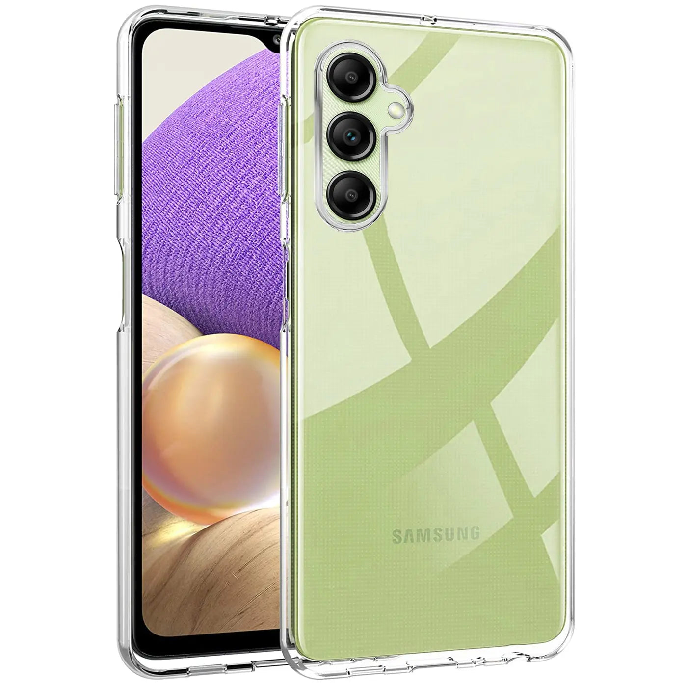 Klar, hier ist der ALT-Text:

Klarer, transparenter Handyhülle aus Kunststoff, die ein Samsung Galaxy A14 5G zeigt.