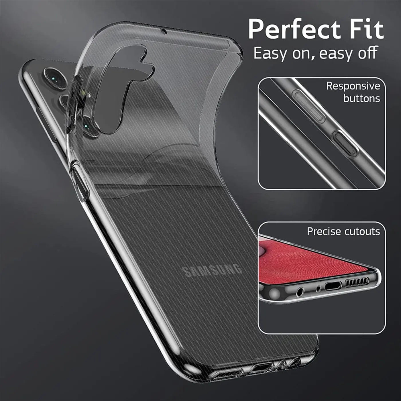 Klares, flexibles Handyhülle aus TPU, zeigt Samsung Galaxy A14 4G/5G, Seitenansicht.