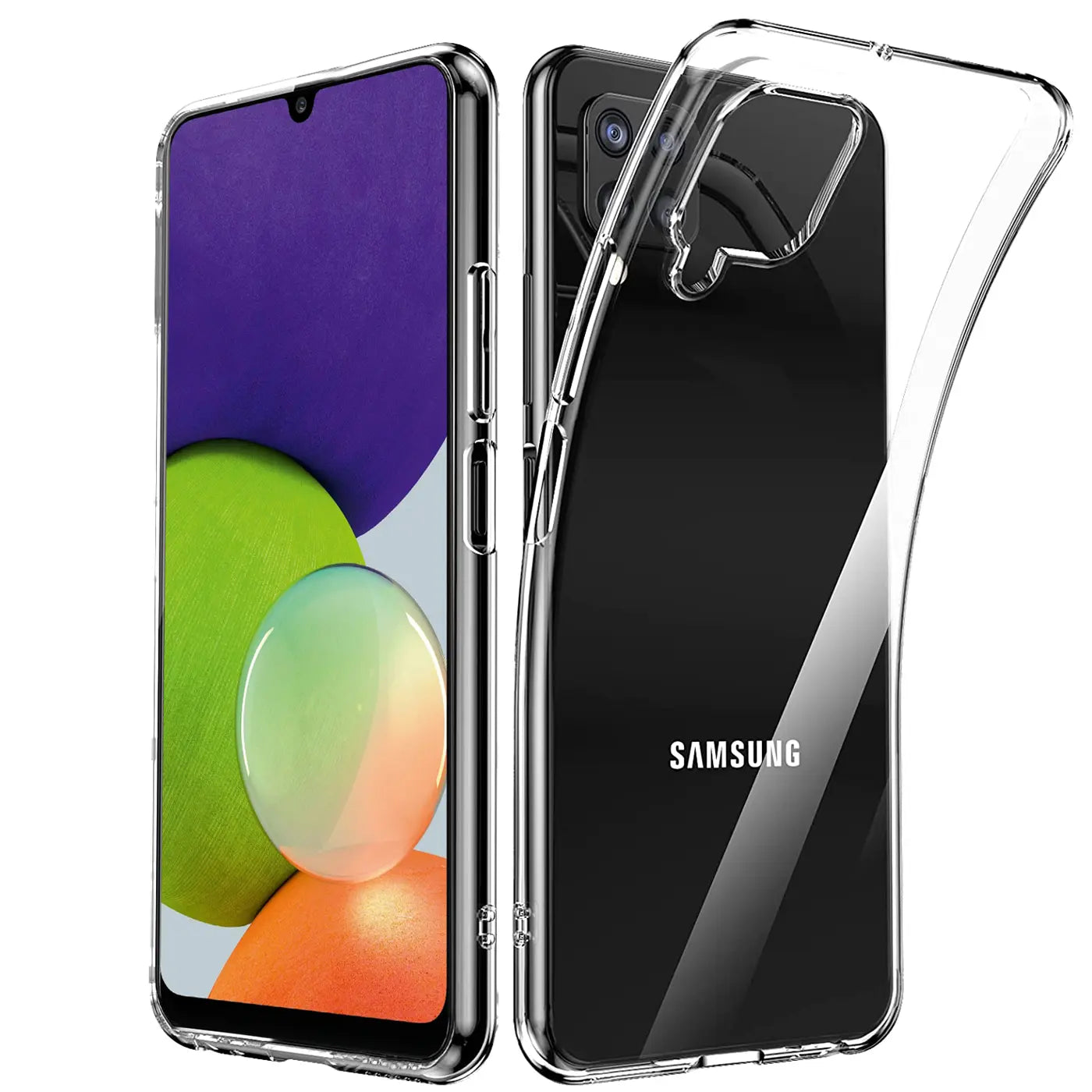 Klar, transparentes Slim Case aus Kunststoff, Vorder- und Rückansicht, Samsung Galaxy A22 4G/M32/M22
