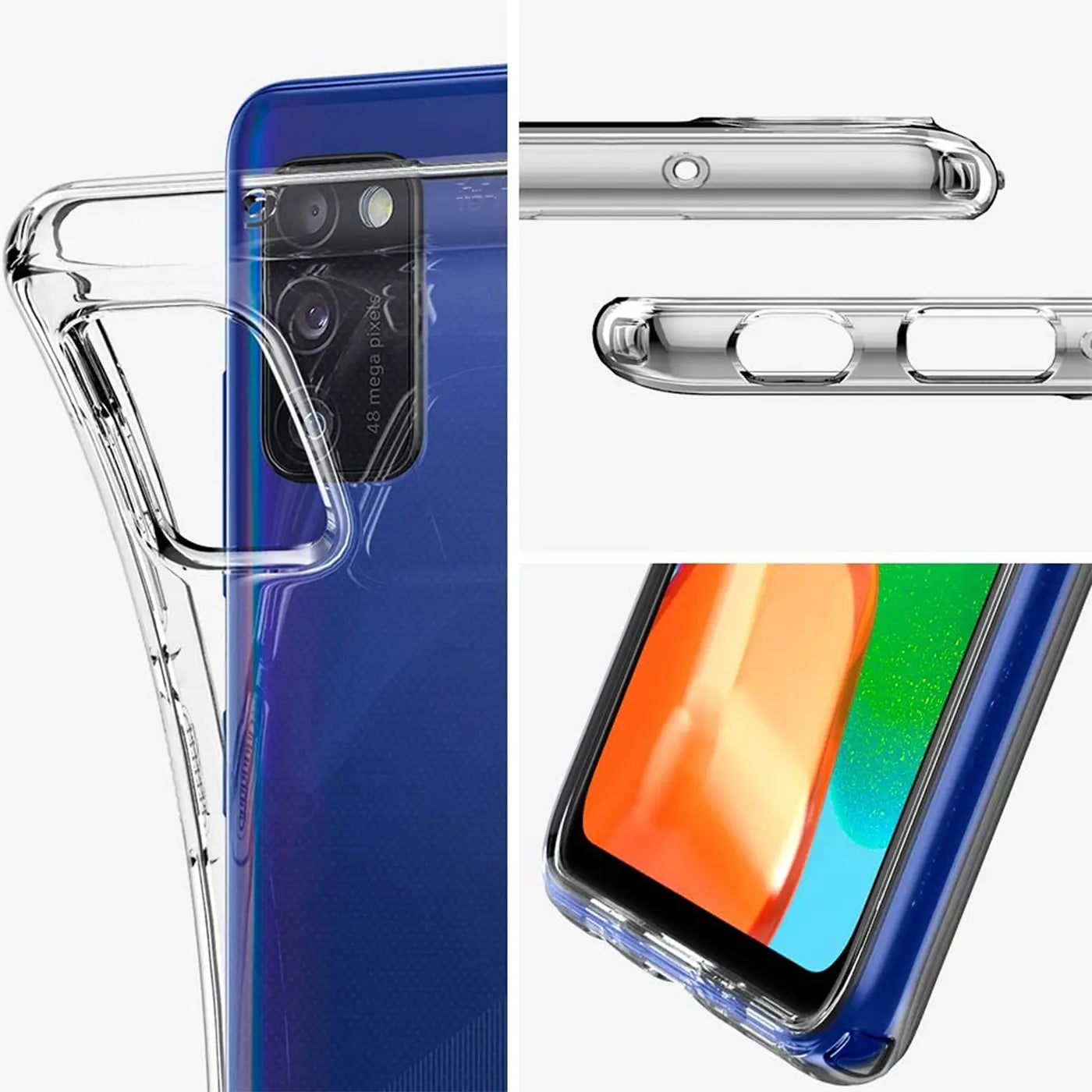 Klares, transparentes Handyhülle aus Kunststoff, zeigt Rückseite und Seiten eines Samsung Galaxy A31.