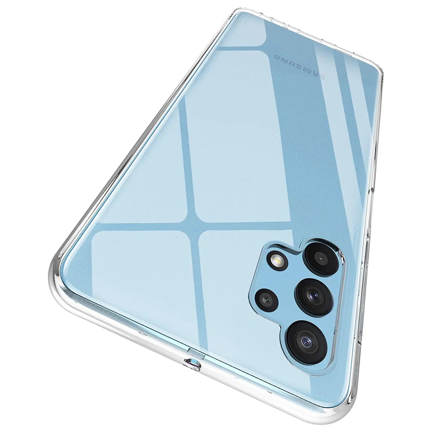 Klar, transparentes Slim Case aus Kunststoff, Rückansicht, Samsung Galaxy A32 5G.