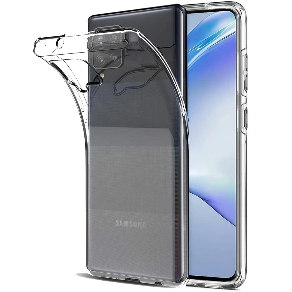 Klares Slim Case aus Kunststoff, das ein Samsung Galaxy A42 5G umhüllt.