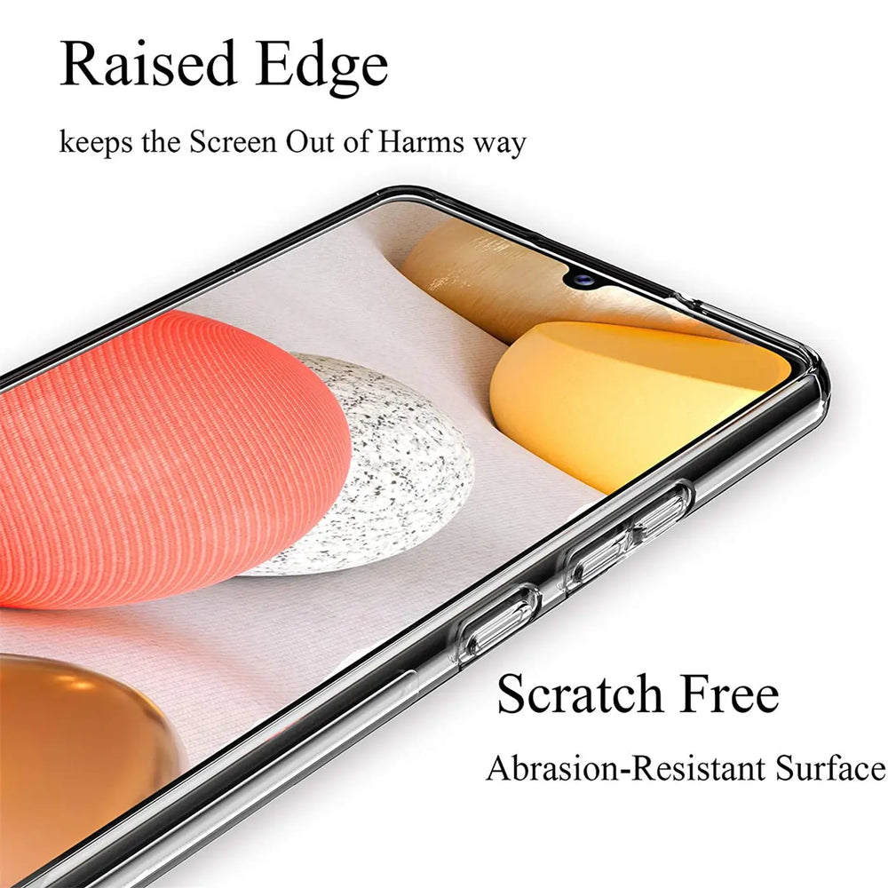 Klares, transparentes Handycase aus Kunststoff, schräg von oben auf ein Samsung Galaxy A42 5G.