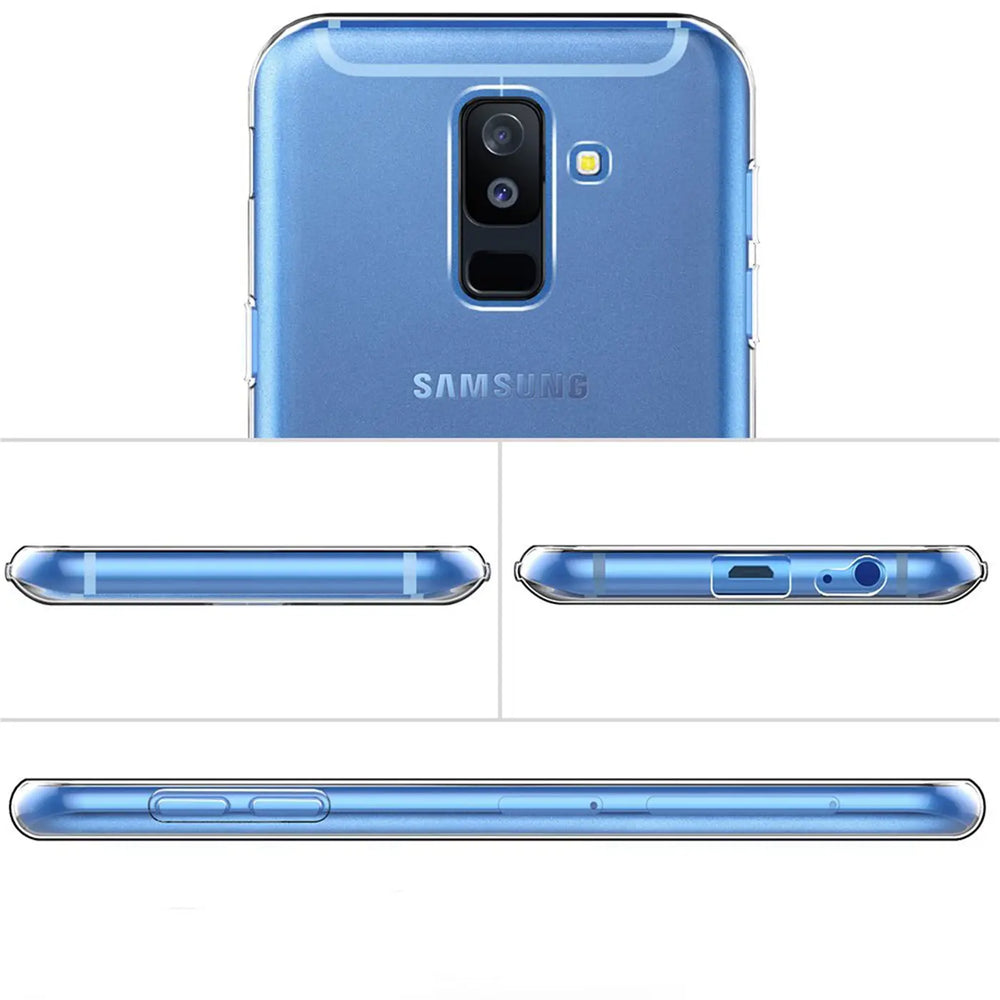 Samsung Galaxy A6: Klare Hülle, Rückseite, Seitenansichten, Unterseite.
