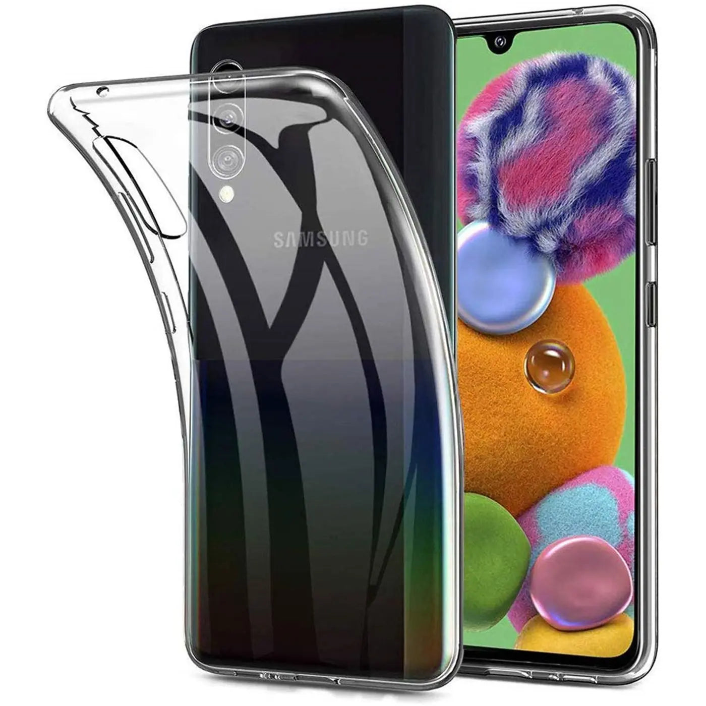 Klares Slim Case aus Kunststoff, das ein Samsung Galaxy A90 5G teilweise bedeckt.