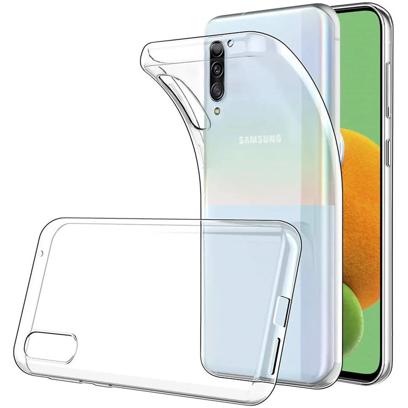Klar, transparentes TPU-Case liegt vor Samsung Galaxy A90 5G.