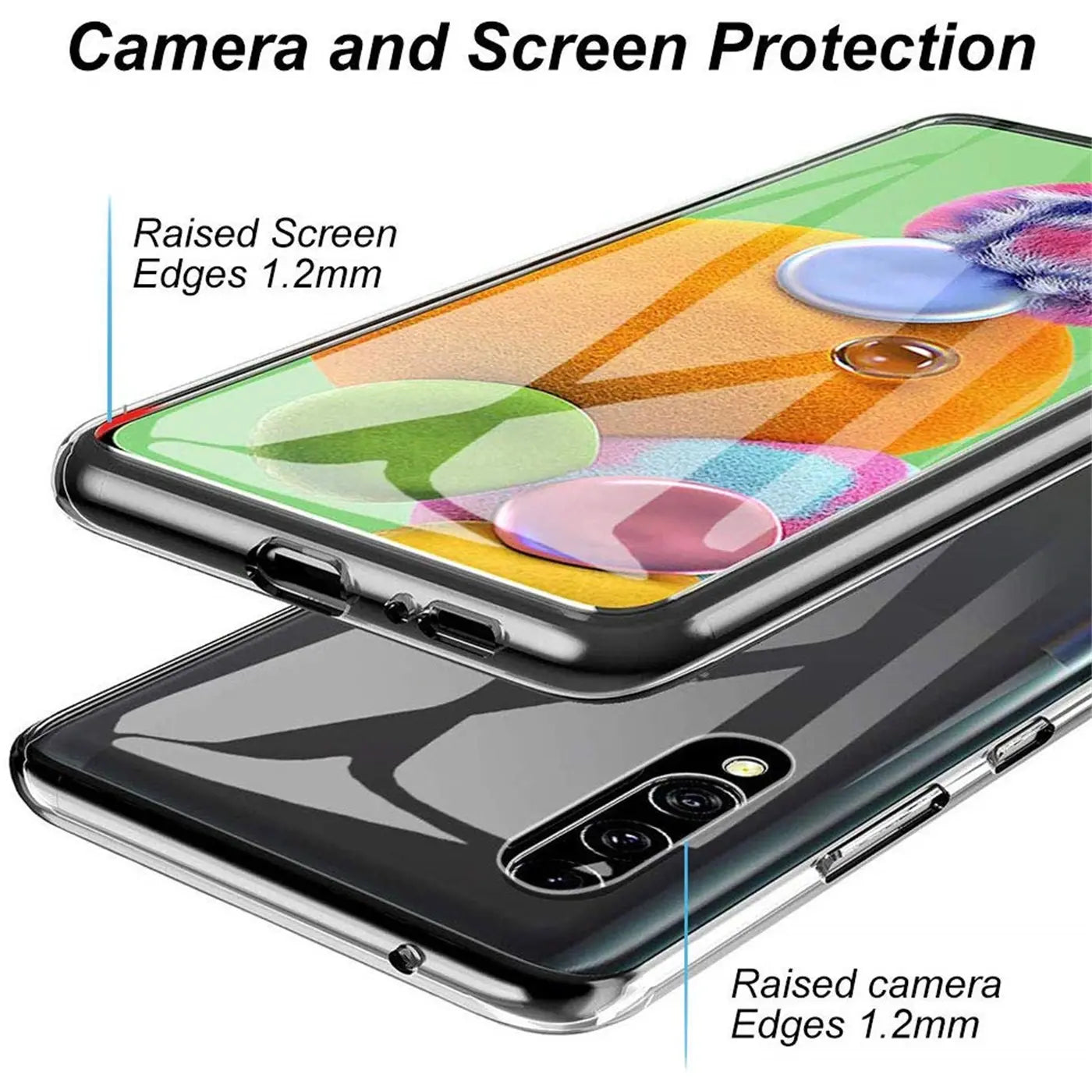 Transparente Hülle aus Kunststoff für Samsung Galaxy A90 5G, von schräg oben gesehen.