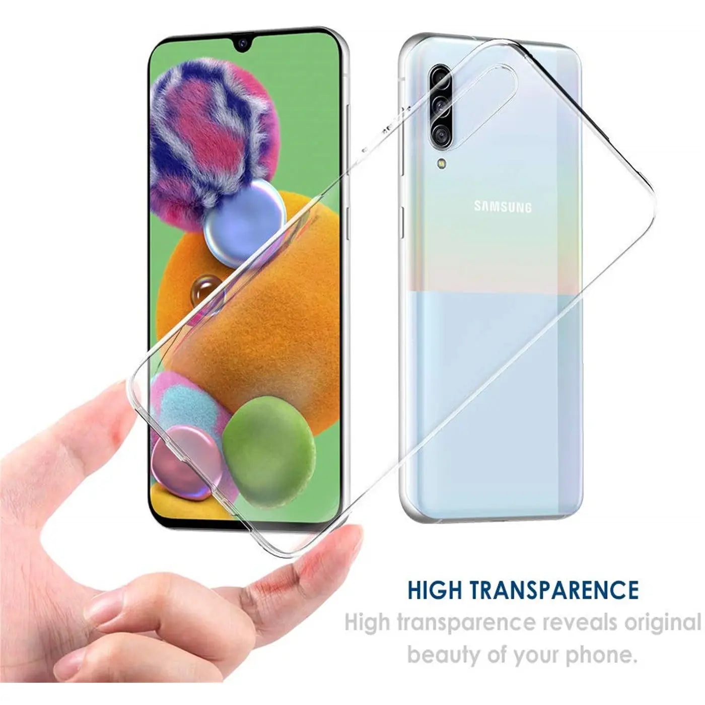 Transparente Hülle aus Kunststoff, Vorder- und Rückansicht, Samsung Galaxy A90 5G.