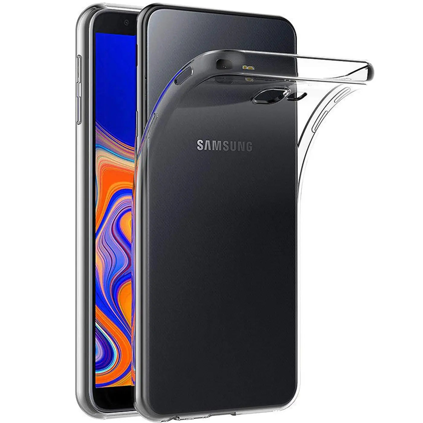 Klares, flexibles Handyhülle aus TPU, seitliche Ansicht, Samsung Galaxy J4 Plus.
