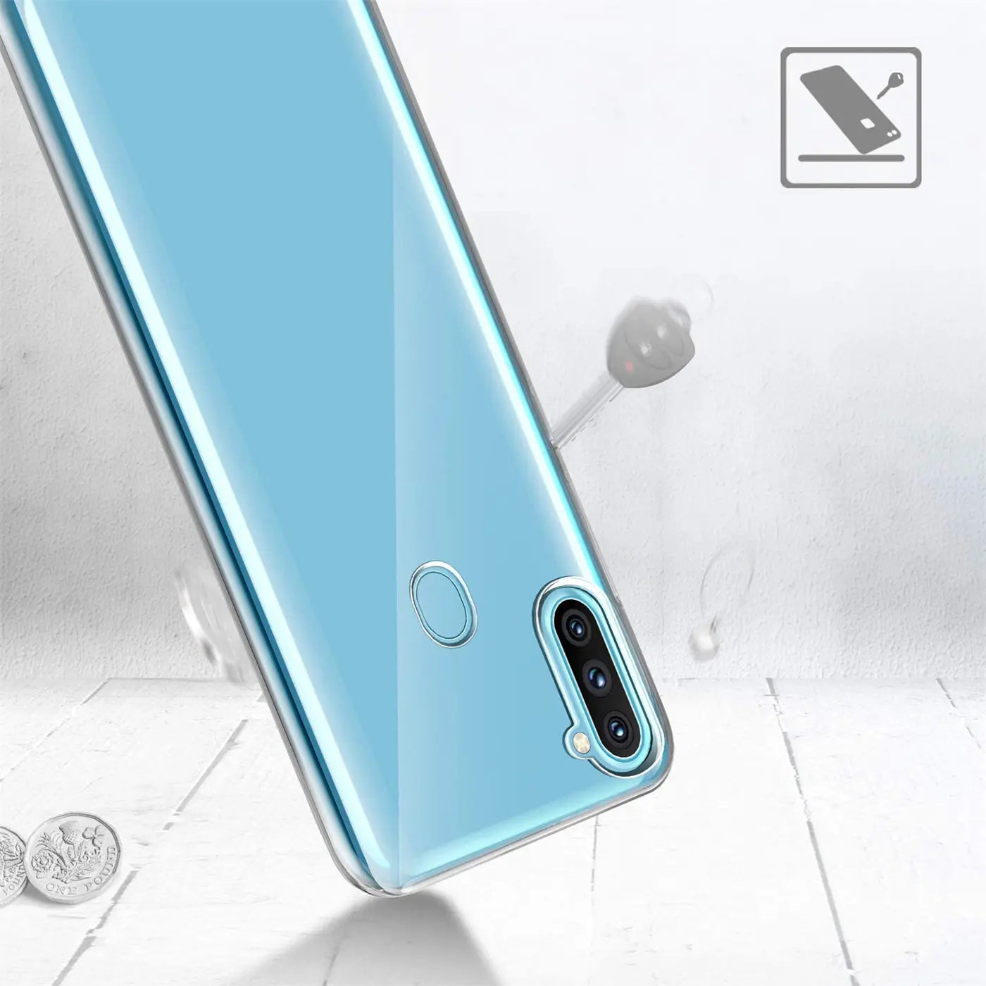 Samsung Galaxy M11, transparent, slim case, Rückseite, Nahaufnahme