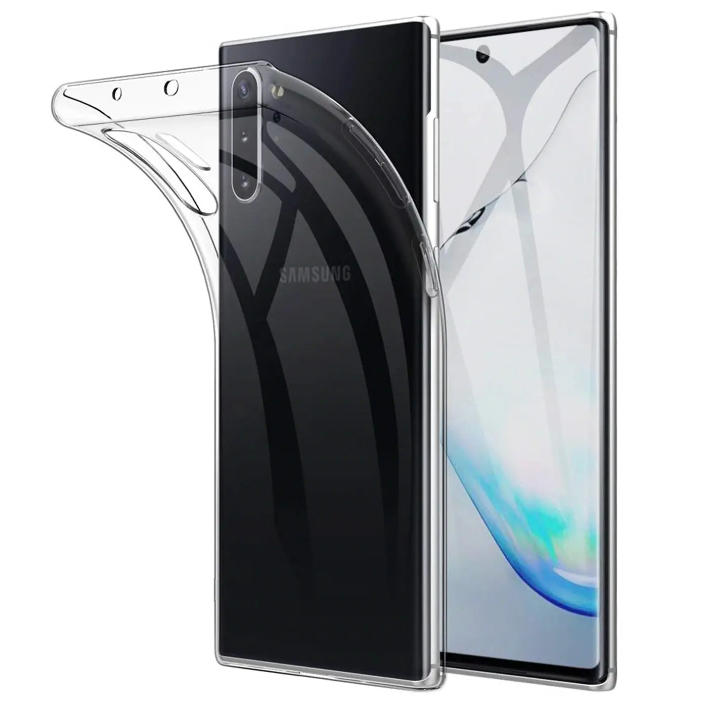 Klar, transparentes Slim Case aus Kunststoff, seitliche Ansicht, auf Samsung Galaxy Note 10 Plus