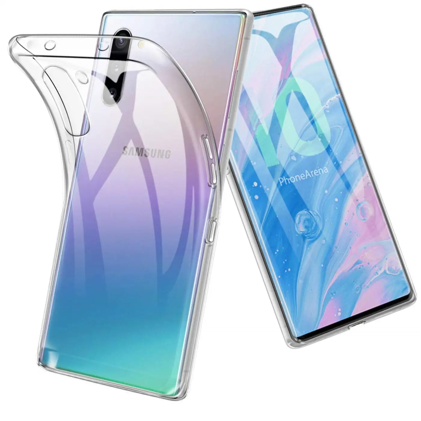 Klares Handyhülle aus Silikon, Samsung Galaxy Note 10, von vorne und hinten, Nahaufnahme