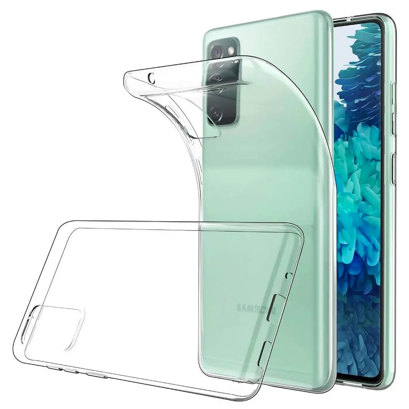 Klar, transparentes Silikon-Case, seitliche Ansicht, Samsung Galaxy S20 FE.