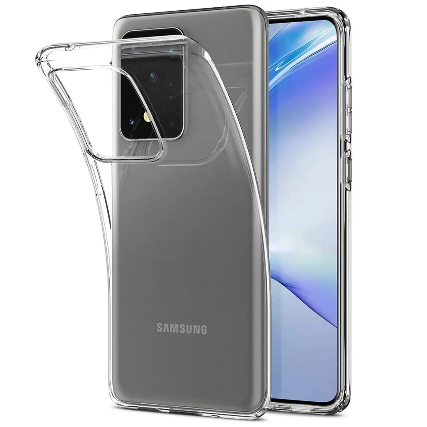 Klares TPU-Case auf Samsung Galaxy S20 Ultra, Rückansicht, leicht schräg