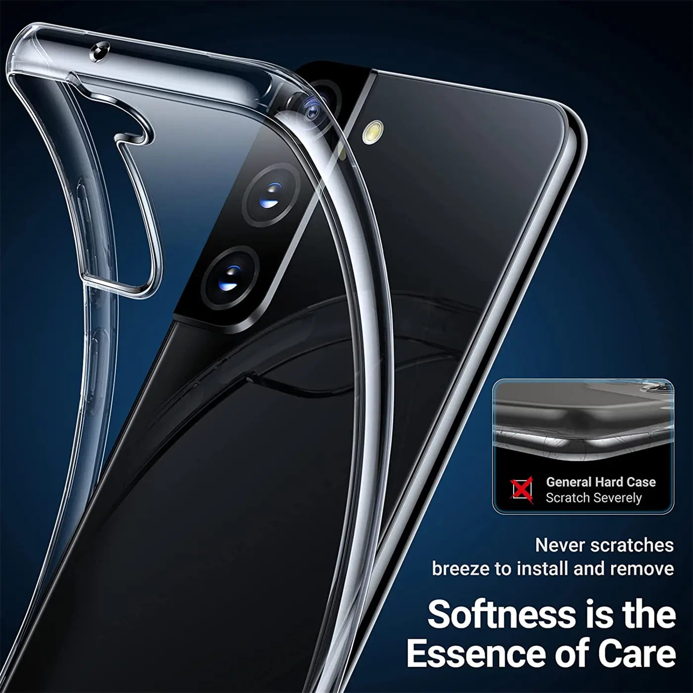 Klares, flexibles Handyhülle aus Kunststoff, Nahaufnahme, Samsung Galaxy S22 Plus.