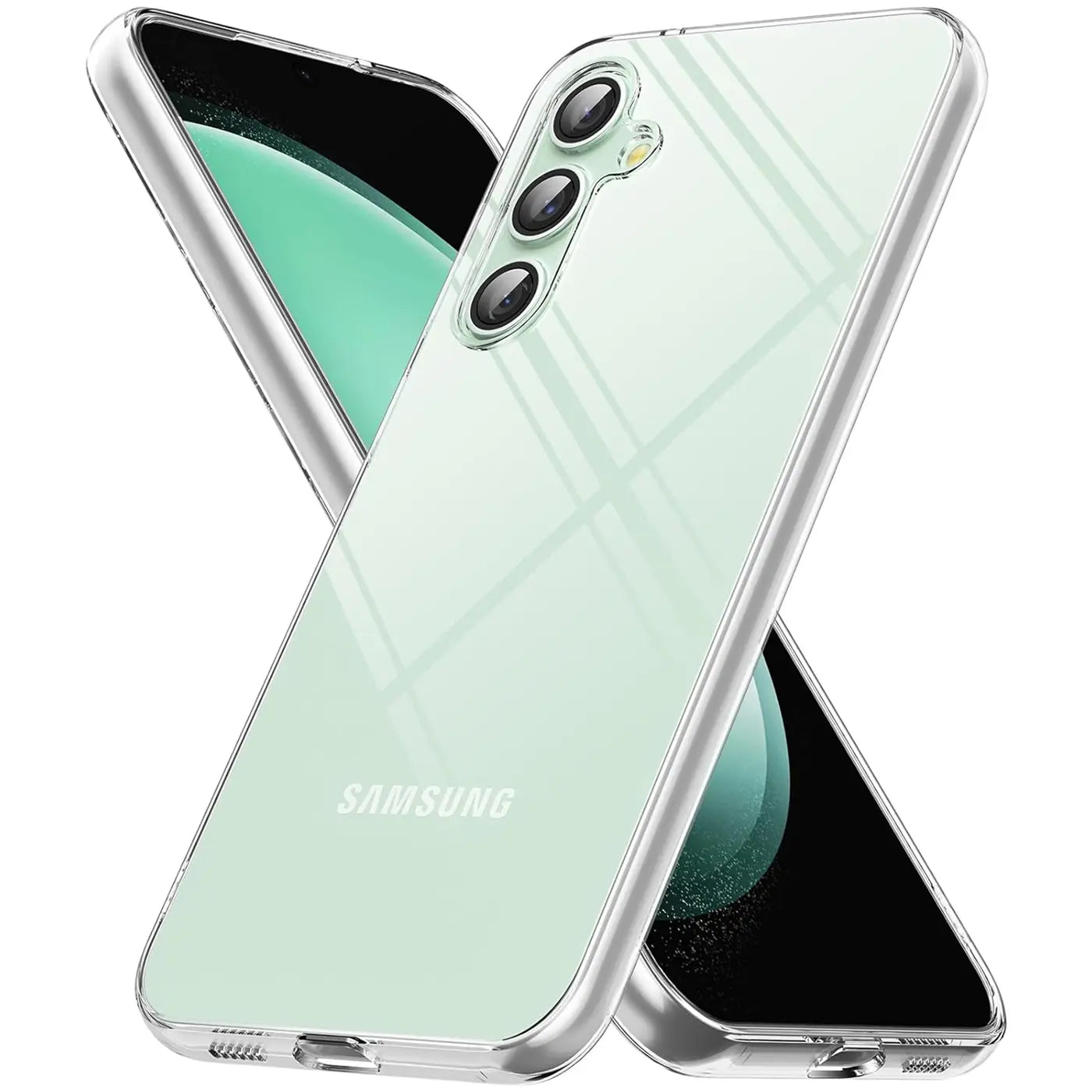 Durchsichtige Hülle aus TPU mit silbernem Rand für Samsung Galaxy S23 FE, von schräg oben