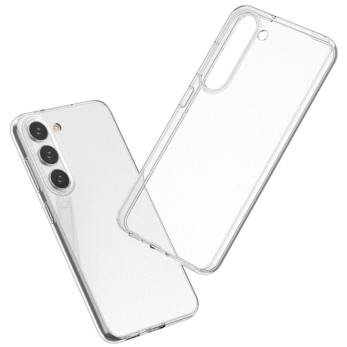 Klar, transparentes Silikon-Case liegt auf Samsung Galaxy S23 Plus.