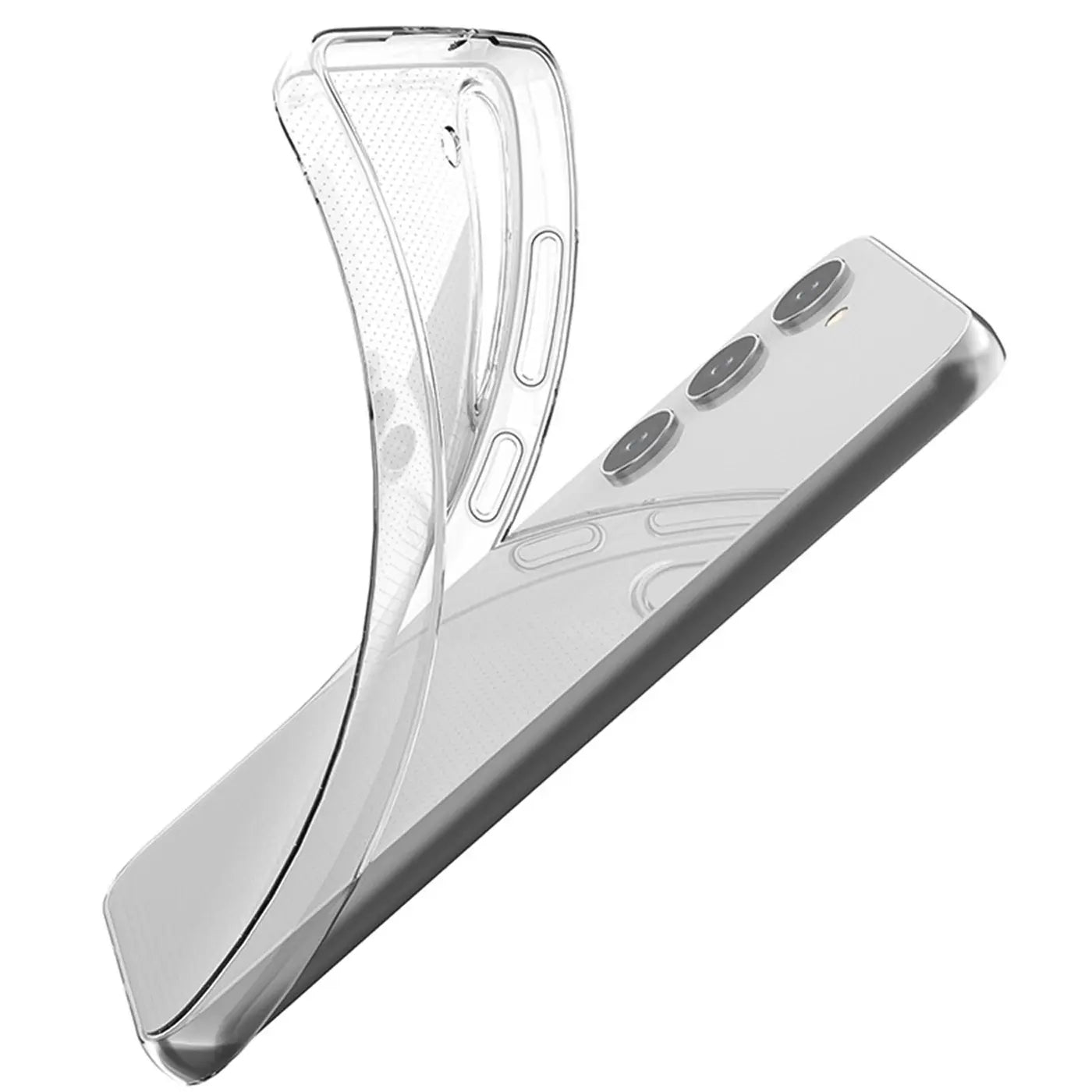 Klares, flexibles TPU-Case auf Samsung Galaxy S23 Plus, Seitenansicht.