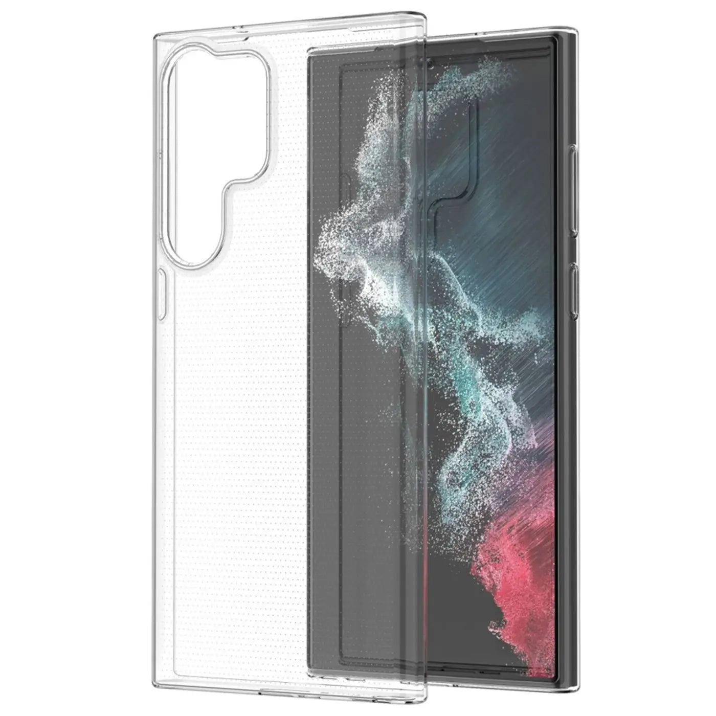 Klar, durchsichtiges Slim Case aus Kunststoff, seitliche Ansicht, Samsung Galaxy S23 Ultra.