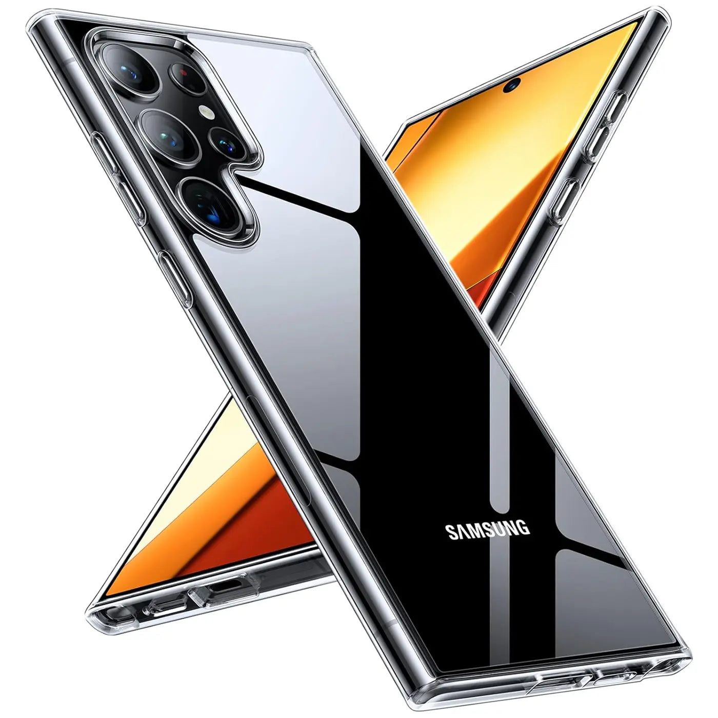 Klares, dünnes Handyhülle aus Kunststoff für Samsung Galaxy S24 Ultra, Rückansicht.