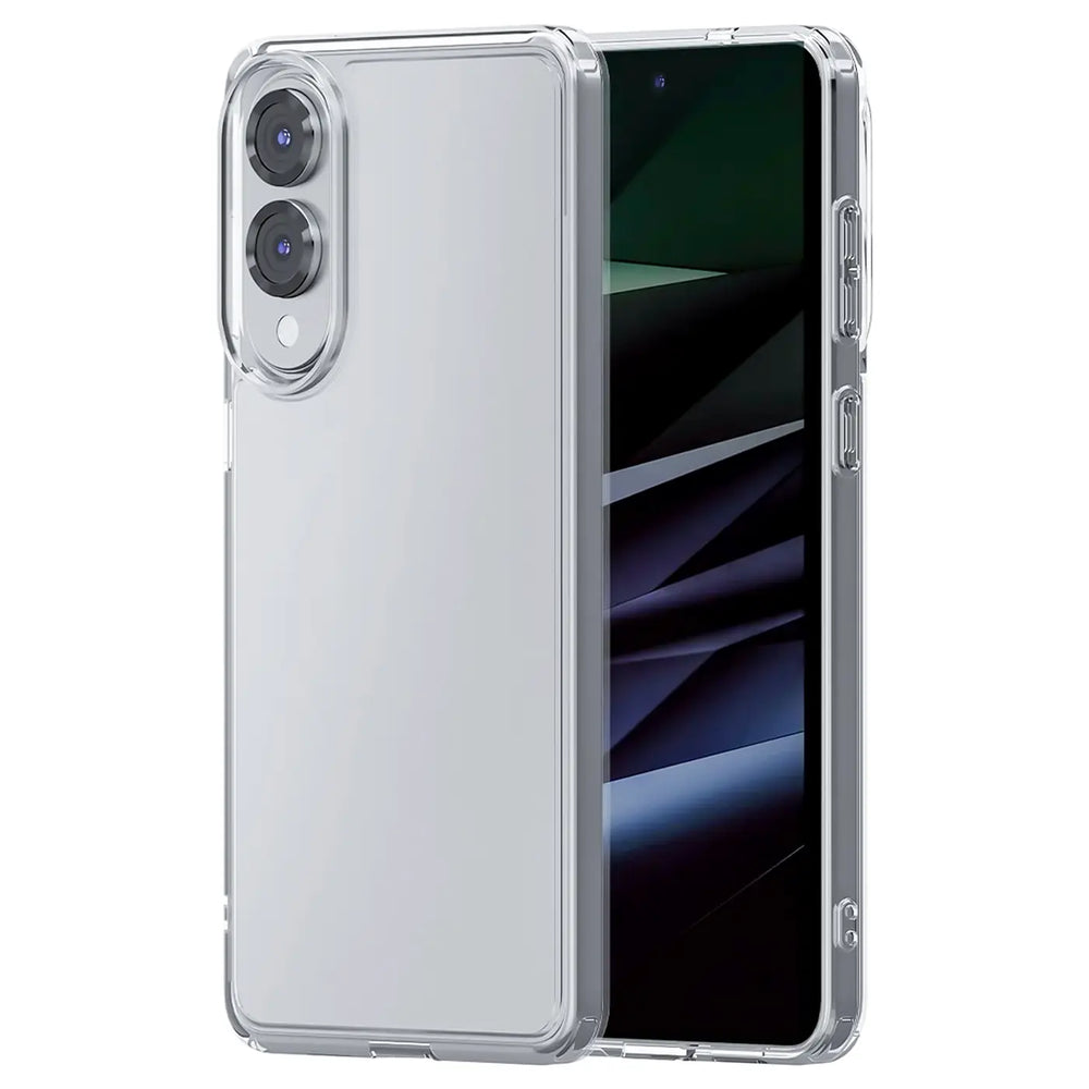 Klarhülle aus Kunststoff für Samsung Galaxy S25 Edge, von vorne links gezeigt.