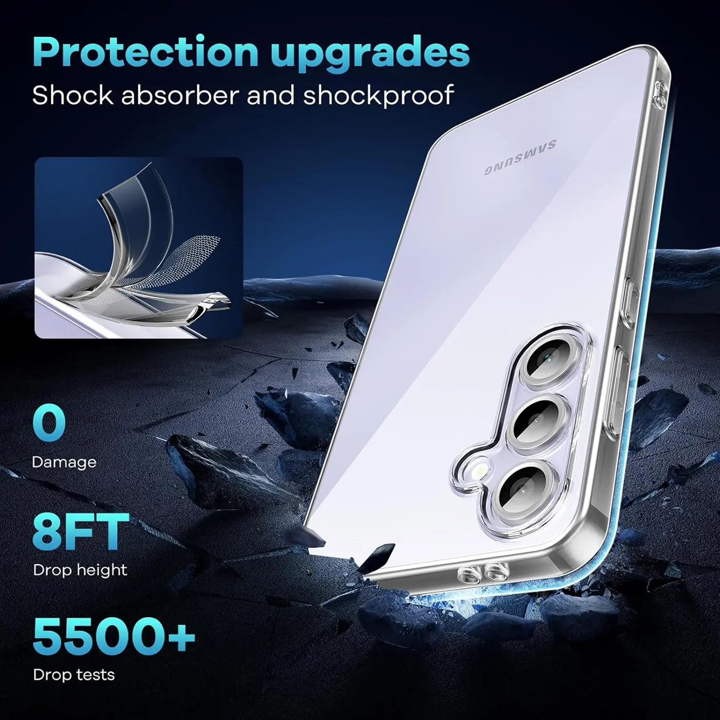Klar, durchsichtiges Handycase aus Kunststoff, Rückansicht, Samsung Galaxy S25 FE.