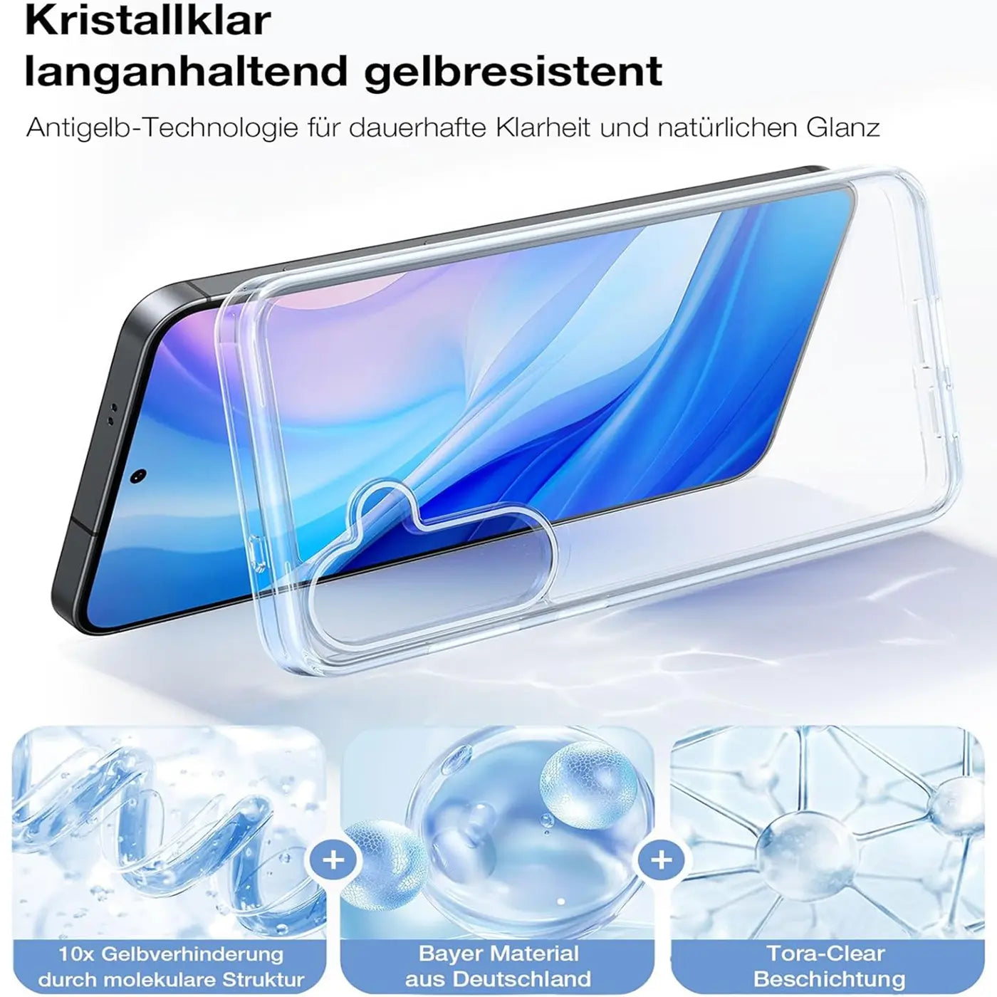 Klar transparente Hülle aus TPU schützt ein Samsung Galaxy S25 FE. Seitenansicht.