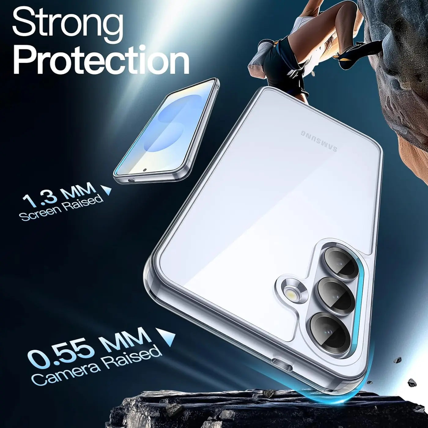 Klares Handycase aus Kunststoff, Rückansicht, Samsung Galaxy S25.