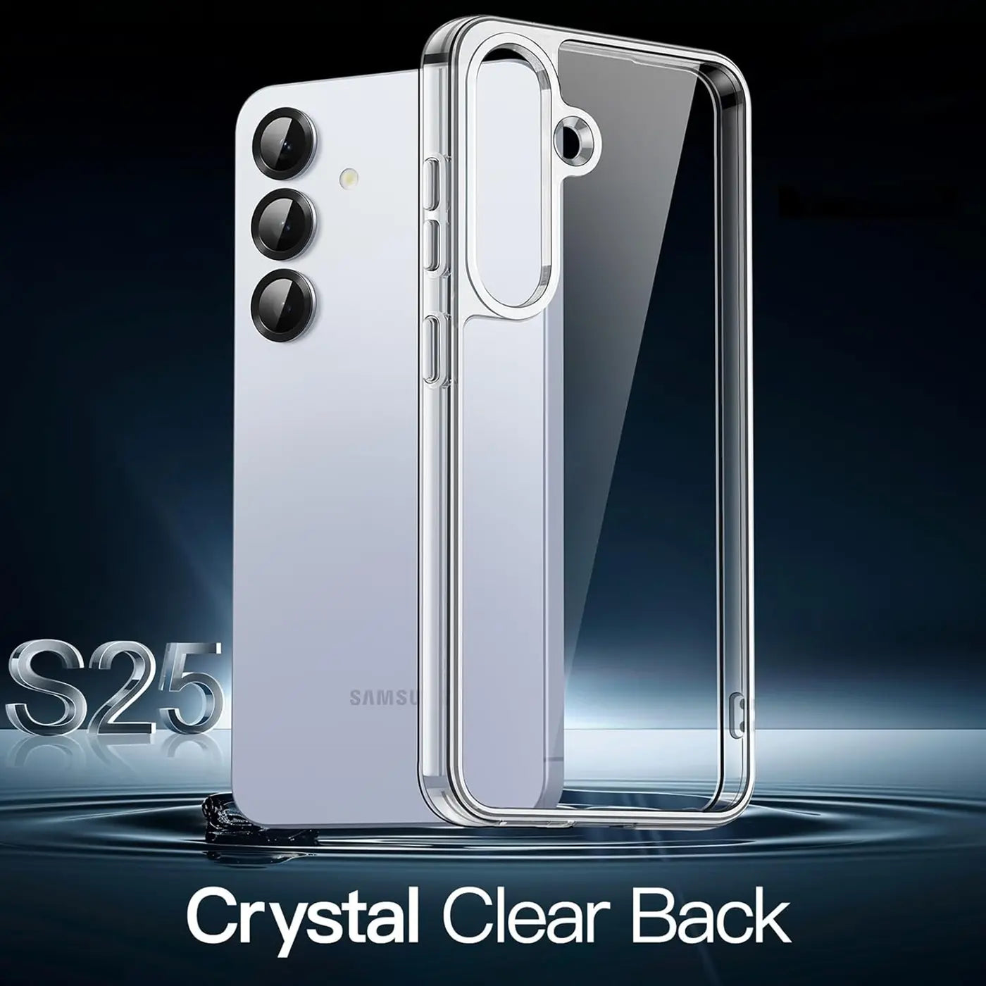 Klar, transparentes Handyhülle aus Kunststoff, seitliche Ansicht, Samsung S25.